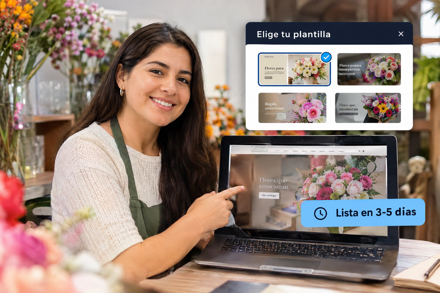 Dueña de negocio eligiendo la plantilla de su página web