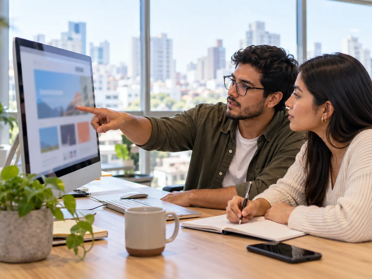 Dos diseñadores de nuestro equipo revisando una página web