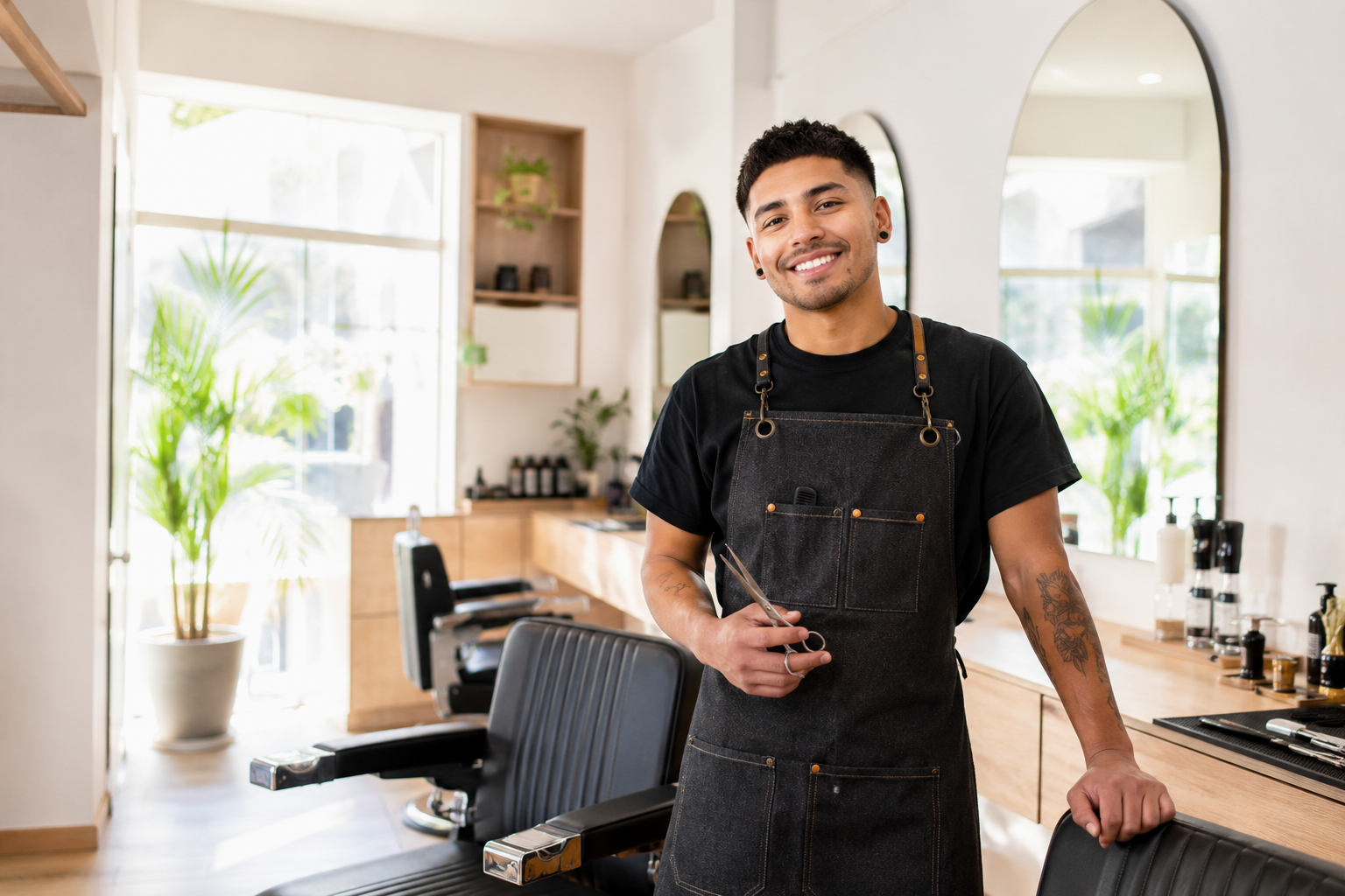 Barbero peruano en su barbería moderna
