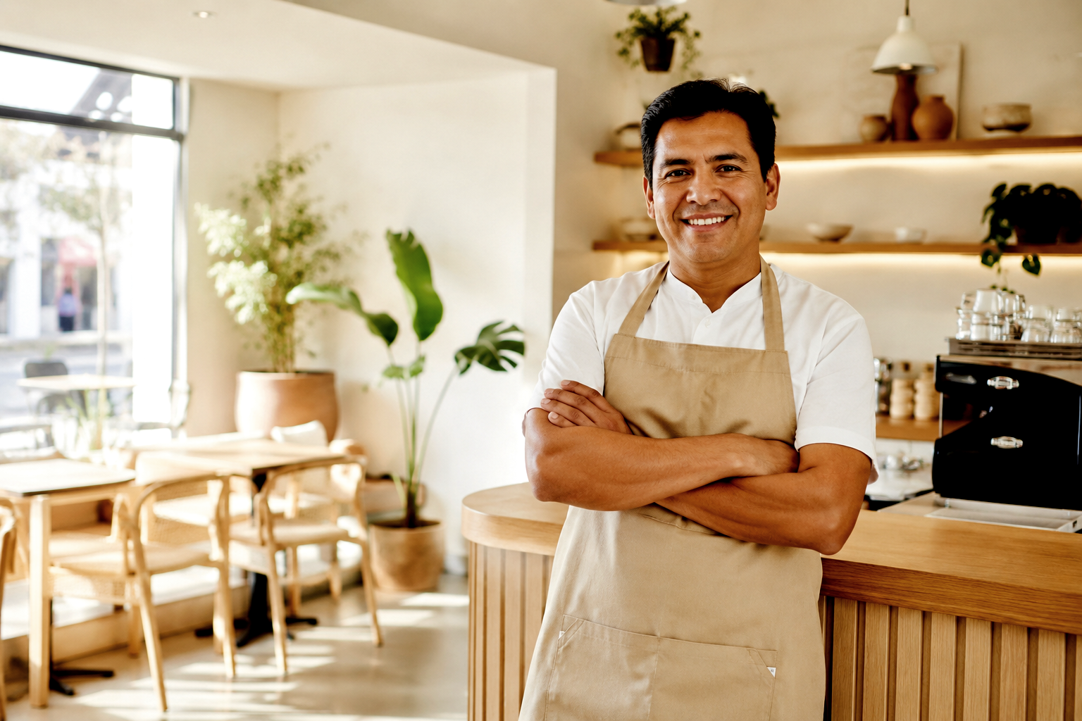 Dueño de un restaurante peruano en su local