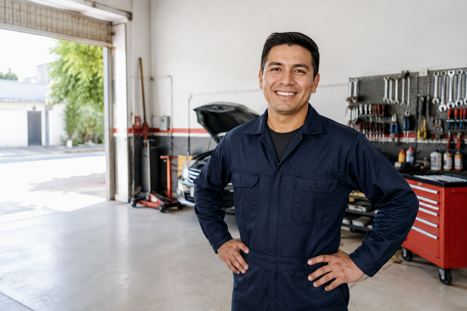 Dueño de un taller mecánico peruano en su local