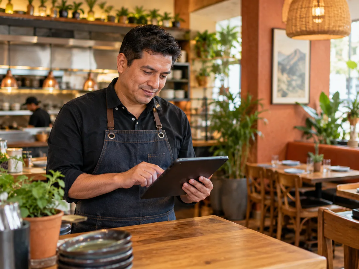 Dueño de un restaurante revisando pedidos