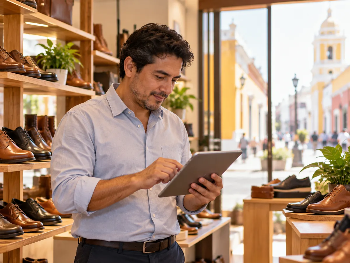 Emprendedor de Trujillo revisando pedidos en su tienda