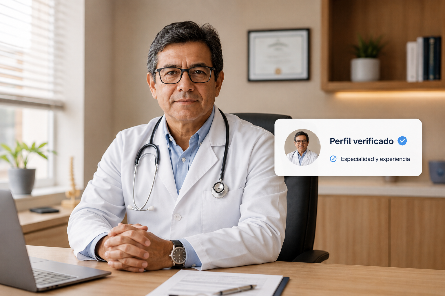 Médico con perfil profesional verificado en su página web