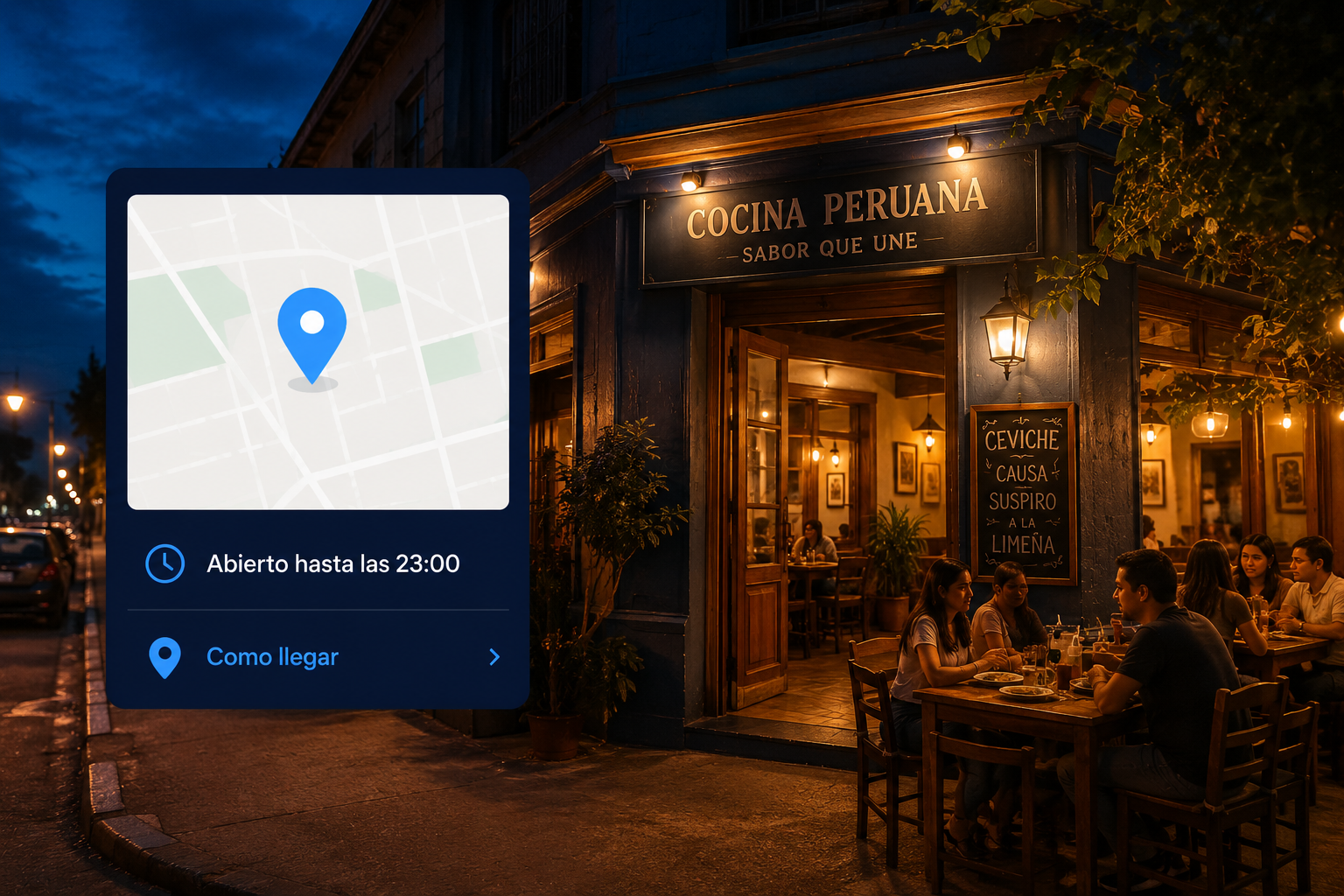 Restaurante con horarios y mapa de cómo llegar en su web