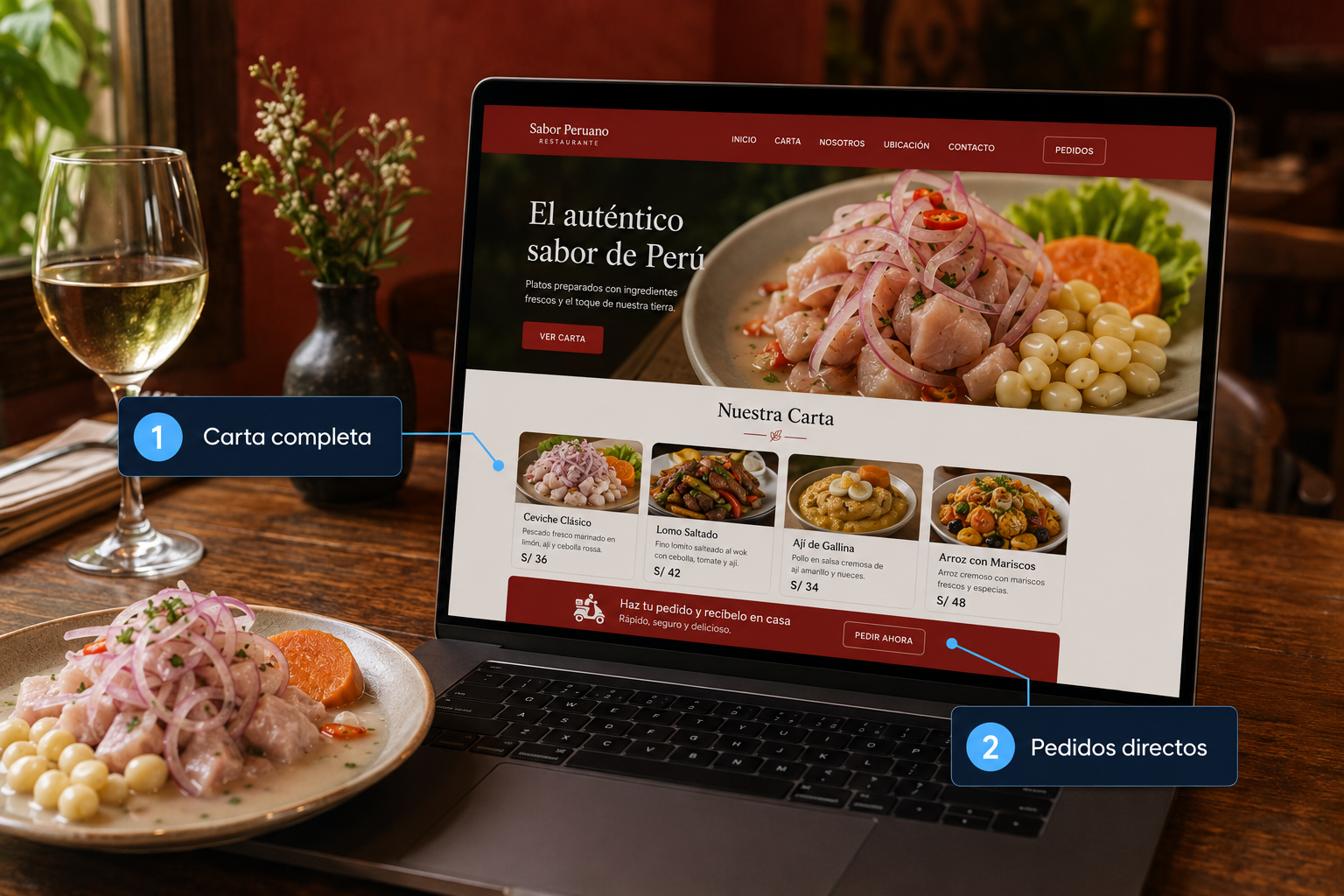 Página web de restaurante peruano con carta completa y pedidos