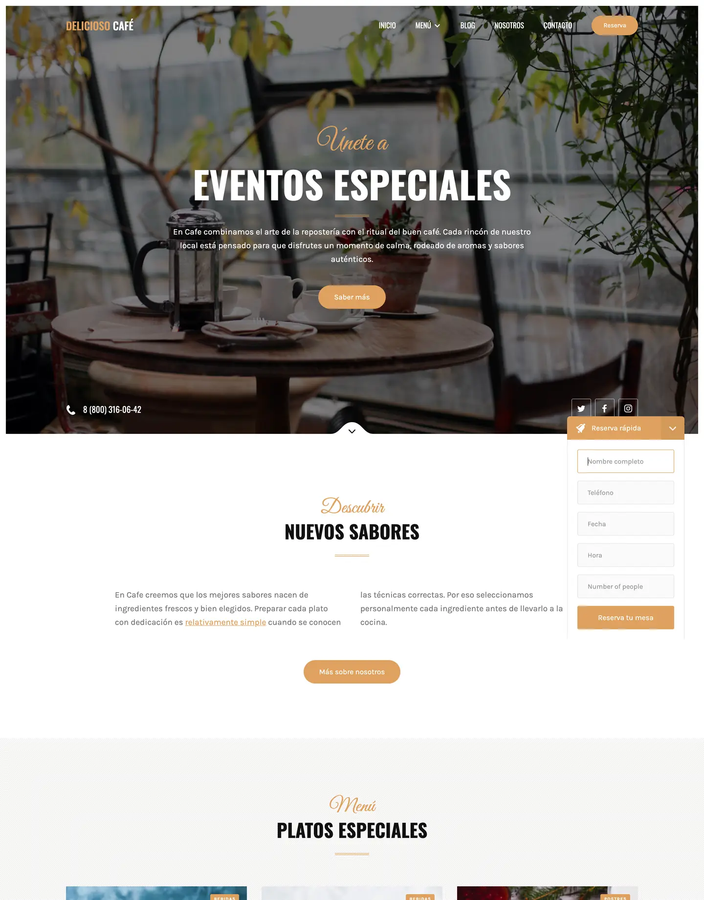 Diseño de página web para restaurantes y cafés