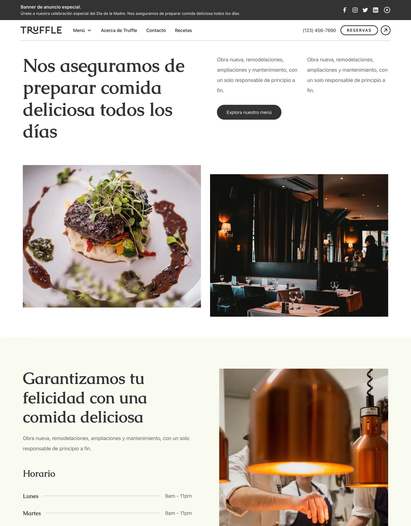 Diseño de página web para restaurantes y cafés