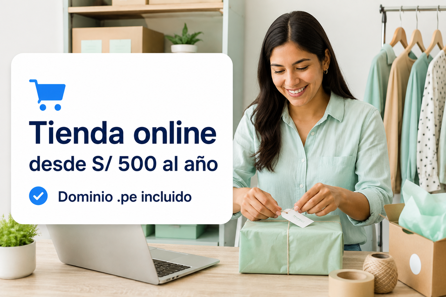Emprendedora con su tienda online desde S/ 500 al año