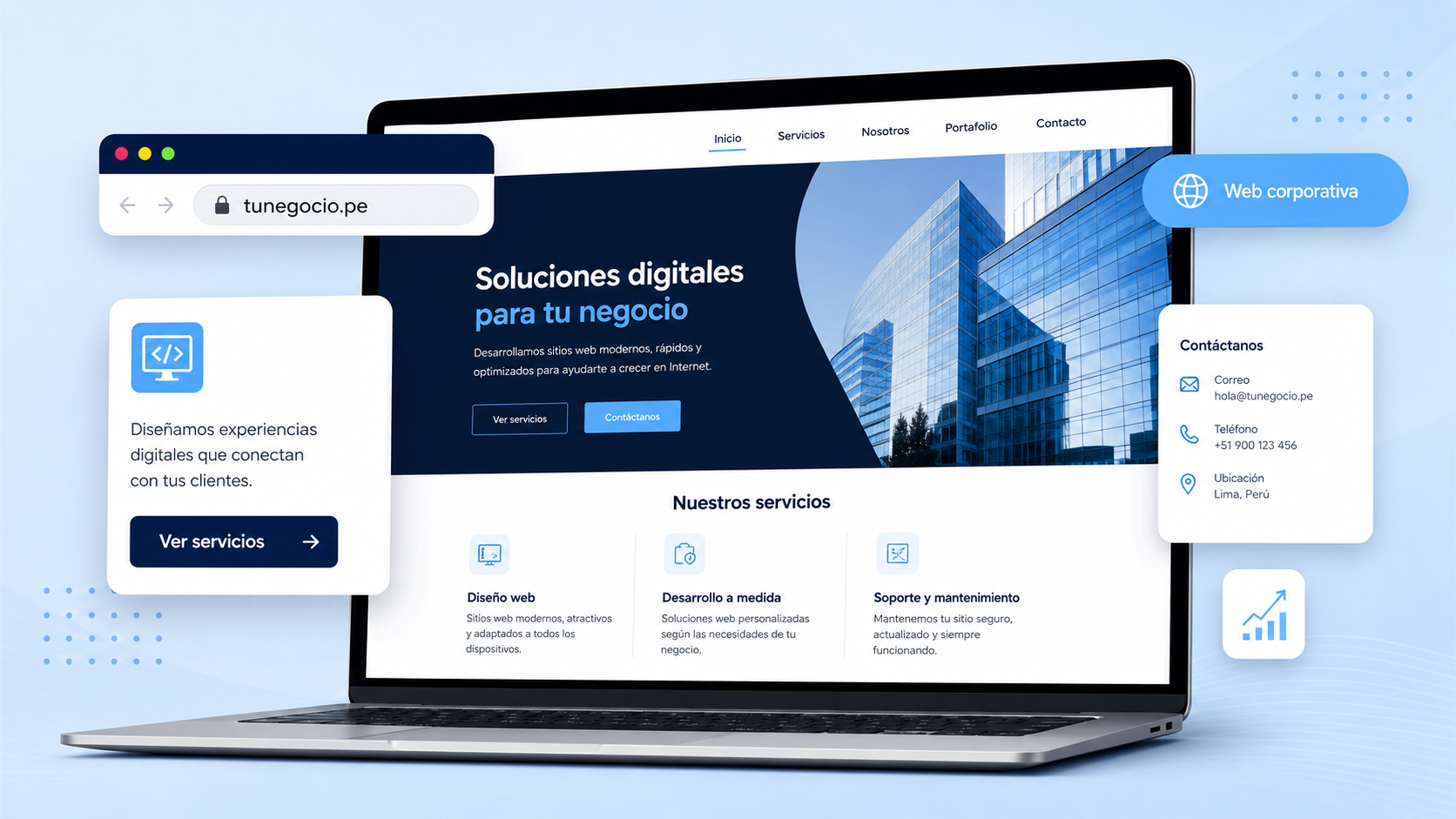 Página web corporativa con secciones ordenadas