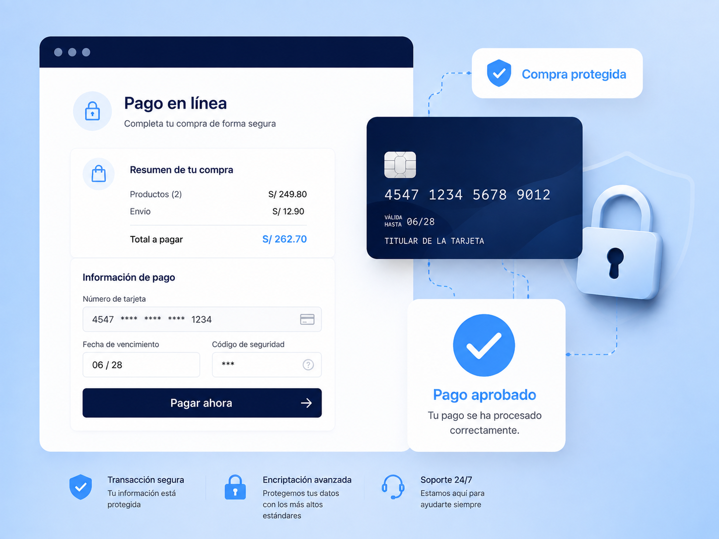 Pagos en línea aprobados y protegidos