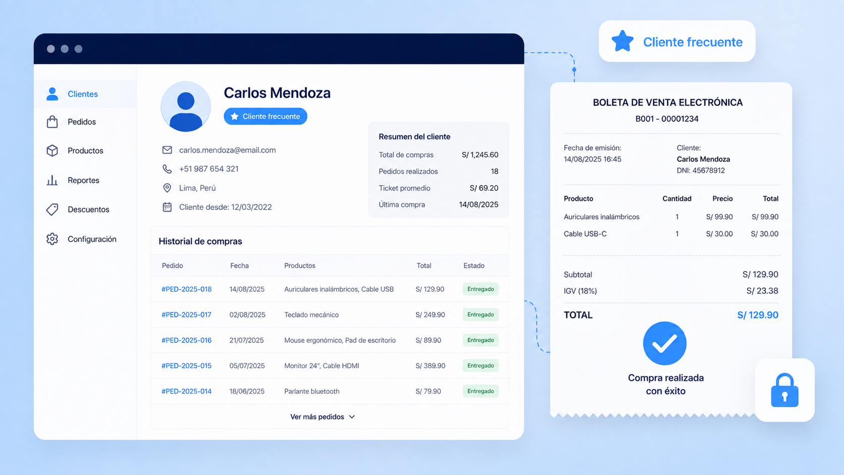 Clientes y boletas ordenados