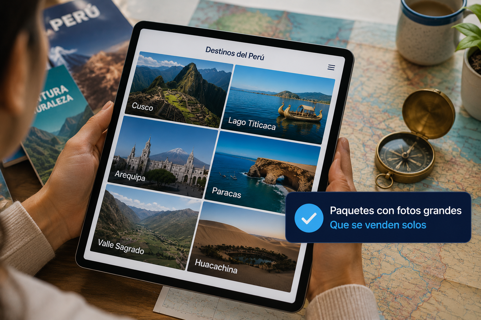 Paquetes turísticos con fotos grandes que se venden solos